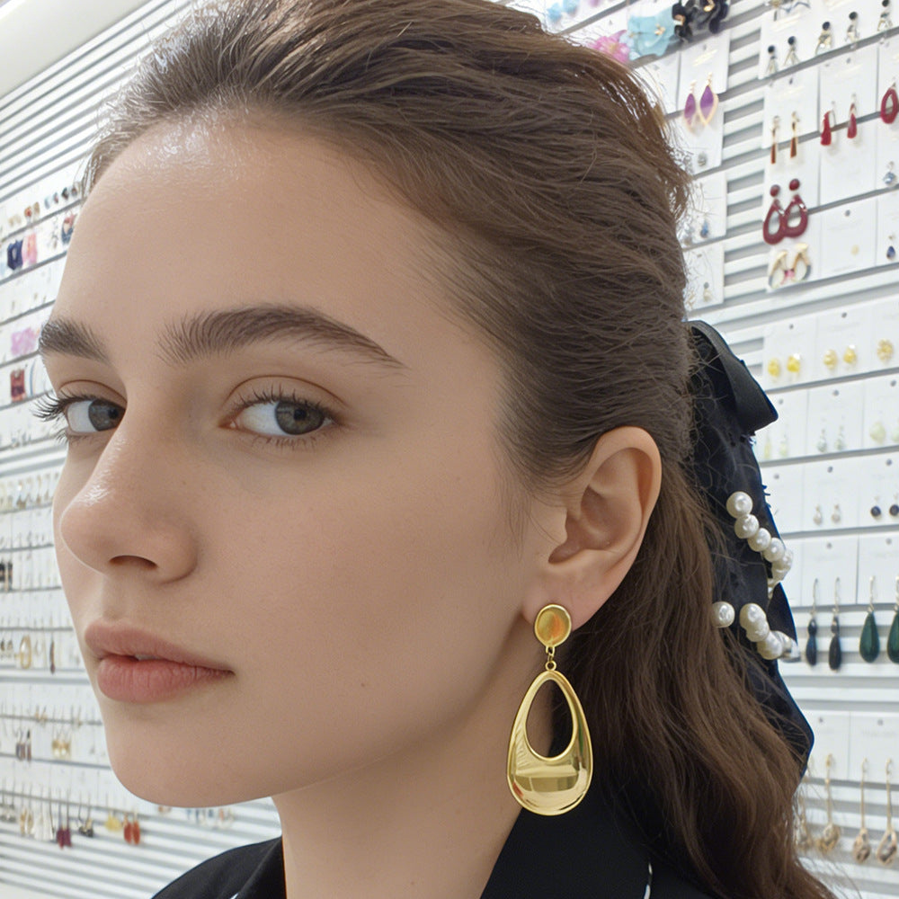 Women's Furnace Gold Stainless Steel Dropper Fashion Exaggerated Geometric Earrings