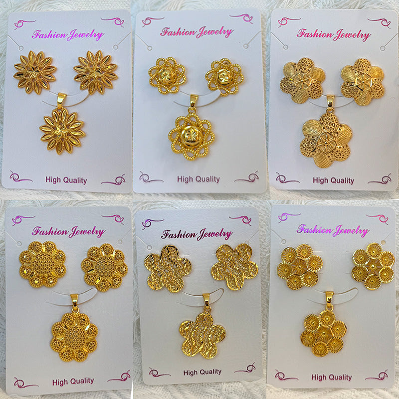 Love Heart Flowers Ear Baroque Gold Fashion Jewelry Set