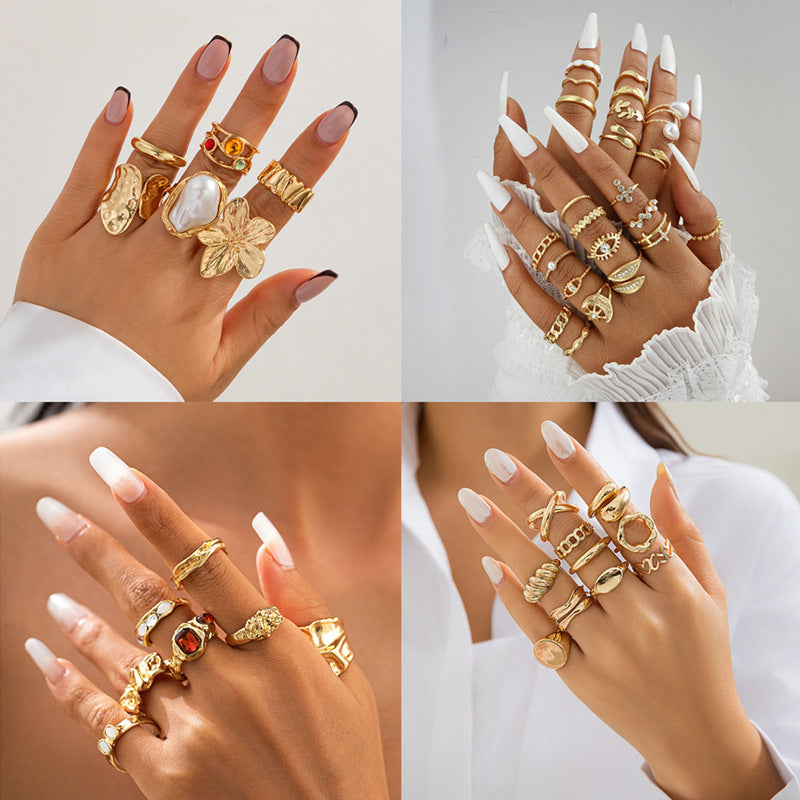 Women's Combined Fashion Liquid Lava Flower Irregular Rings