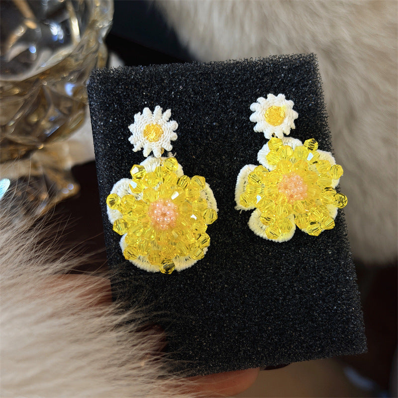 Women's Little Daisy Flower Crystal Woven Resin Girly Rings
