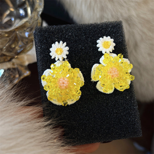 Women's Little Daisy Flower Crystal Woven Resin Girly Rings