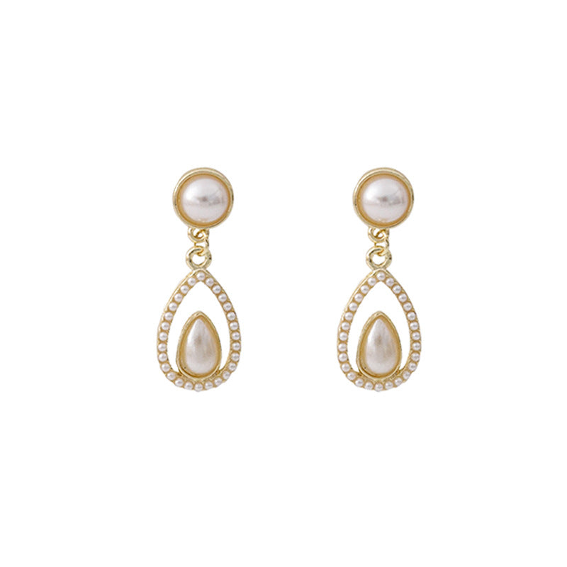 Vintage Pearl Niche Court Hollow Water Drops Earrings