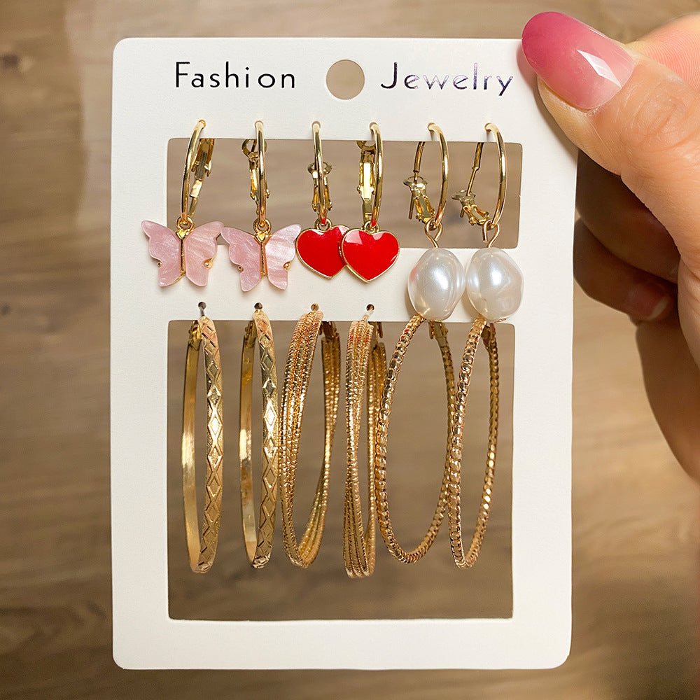 Personalized Suit Set Pearl Peach Heart Earrings