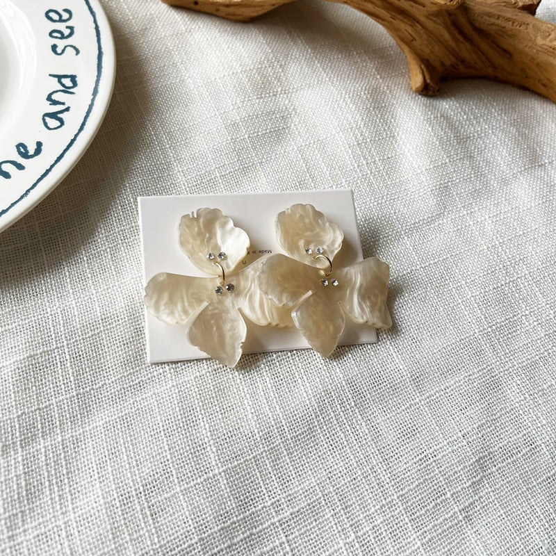 Acrylic Petal Female Sier Needle Personality Fashion Korean Stud Earrings