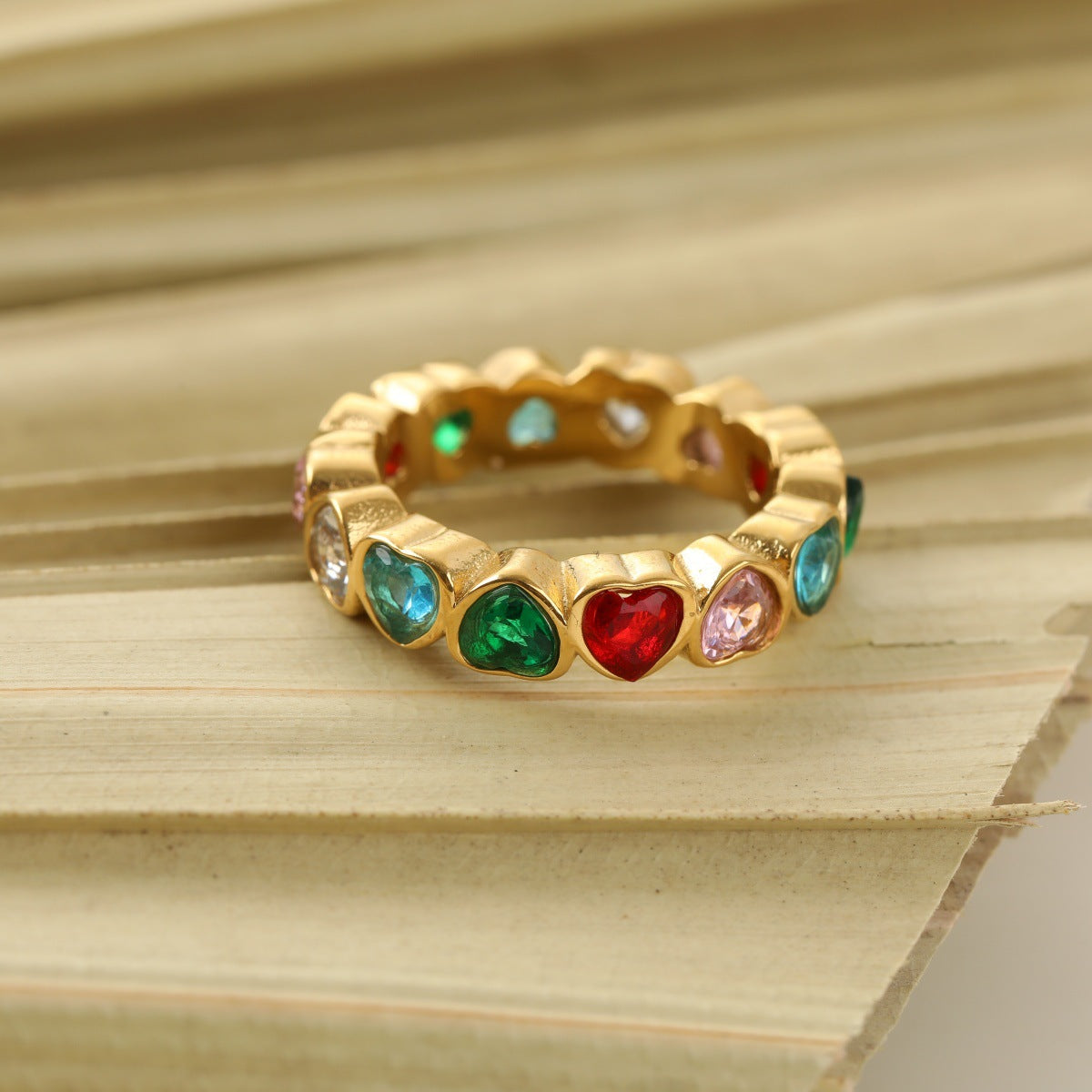 Stainless Steel Multicolor Zircon Female Retro Affordable Luxury Ring