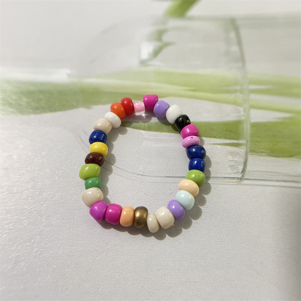 Bead Flower Colorful Woven Small Index Finger Female Rings