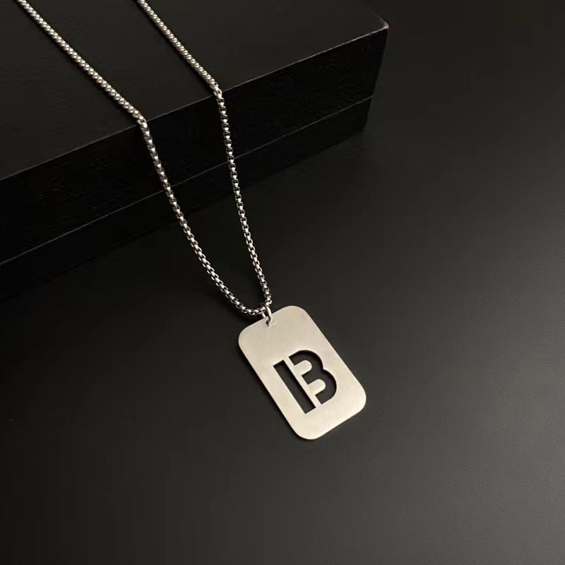 Men's Titanium Steel Female Letter Nameplate Pendant Necklaces