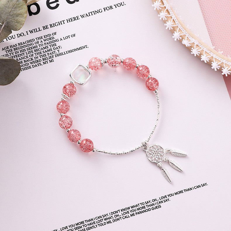 Strawberry Female Pink Crystal Single Circle Beaded For Girlfriend Bracelet