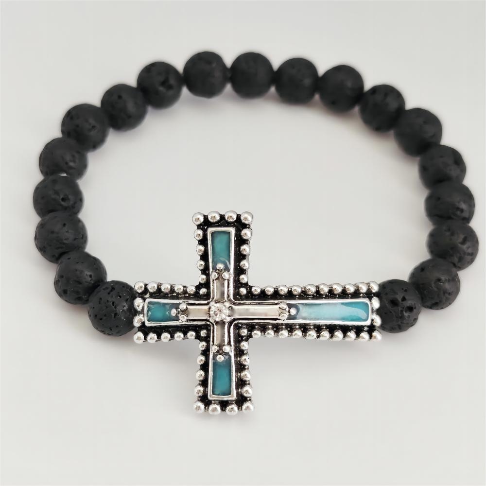 Herren Kreuz Vulkanstein Vintage trendige Schmuckarmbänder