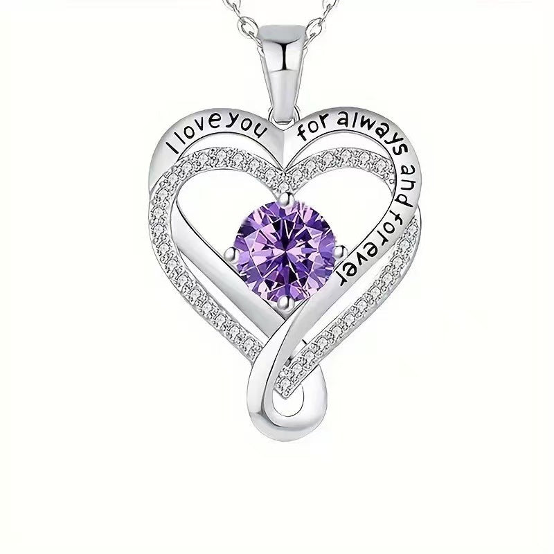 Women's Month Birthstones Heart Of Eternity Double Layers Loving For Necklace