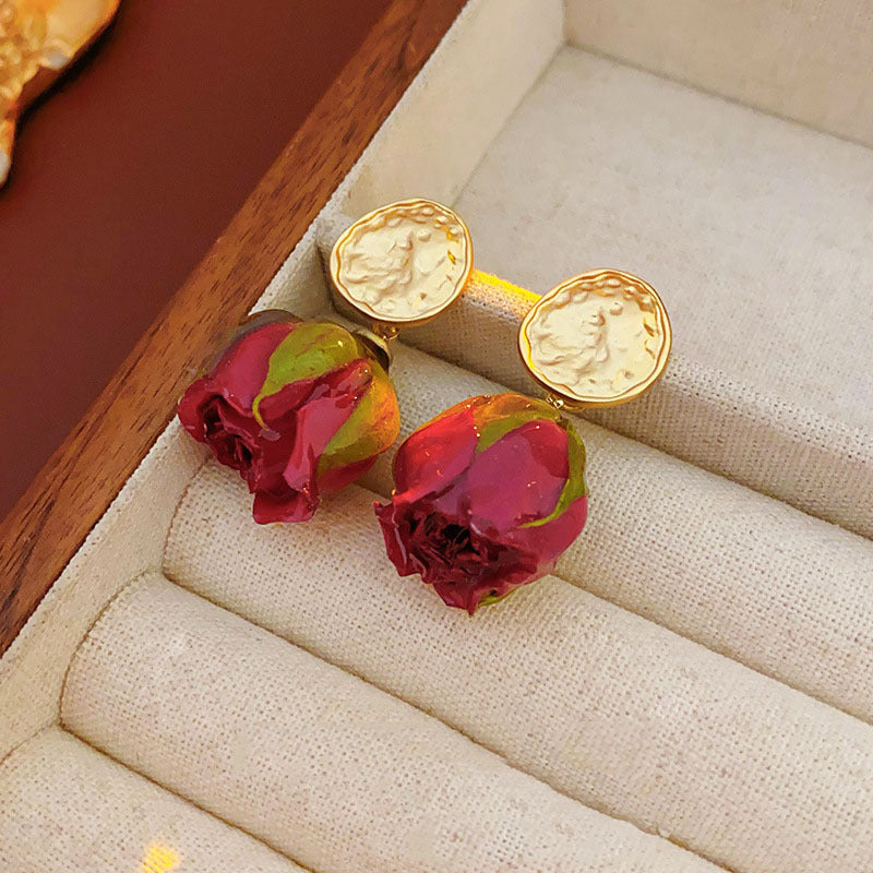 Women's Retro Handmade Real Flower Eternal Bud Sier Pin Fashionable Elegant Rings