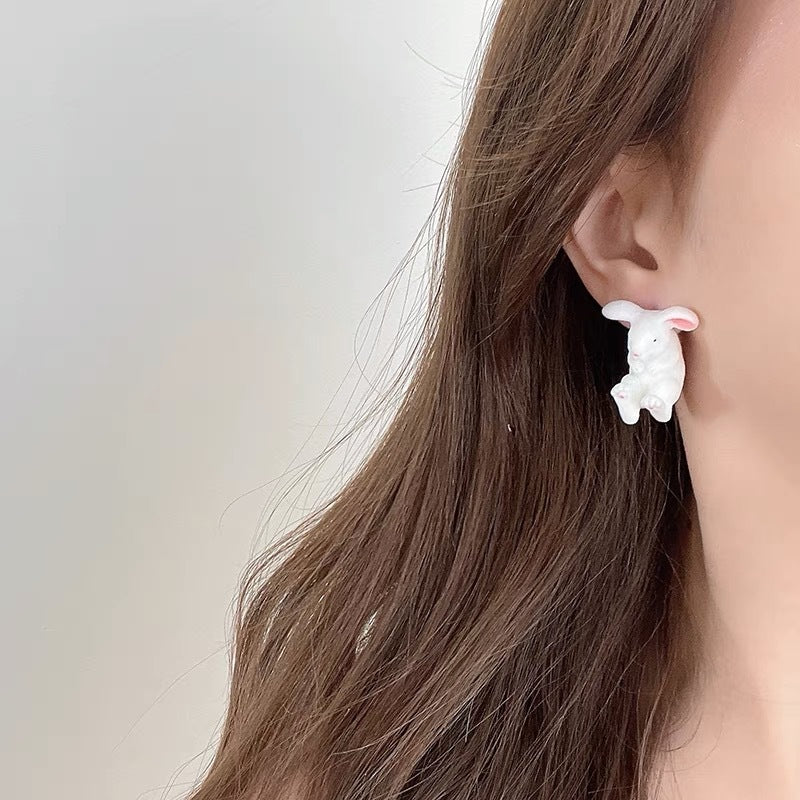 Cute Rabbit Three-dimensional Animal Flocking Soft And Earrings