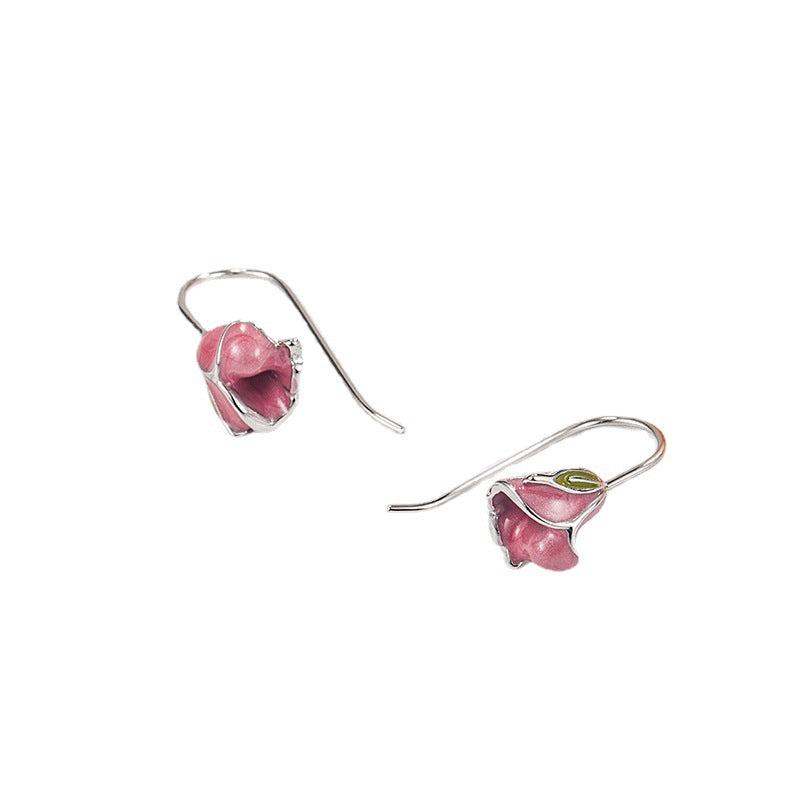 Women's Pink Tulip Elegant Face Small Ear Earrings