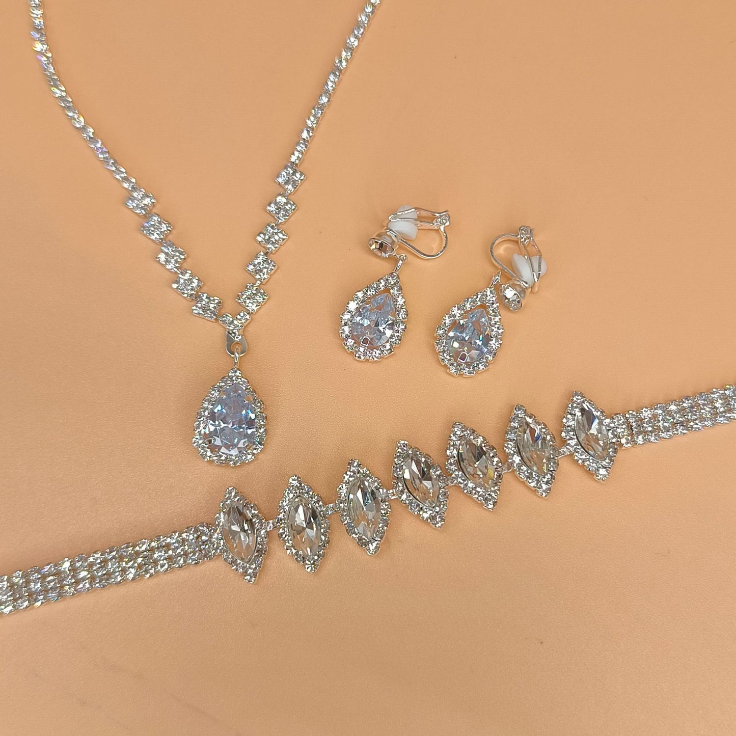 Zircon Water Drop Eardrops Bride Wedding Jewelry Set