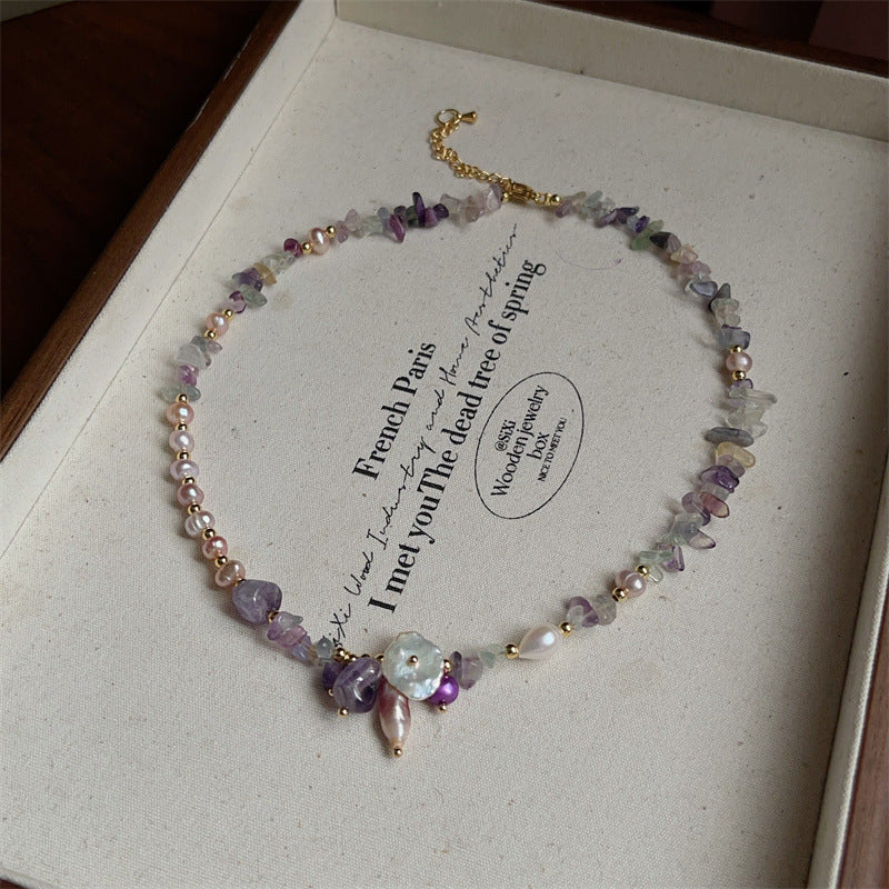 Personality Baroque Irregular Rose Stone Freshwater Pearl Female Temperament Drawable Jewelry Set