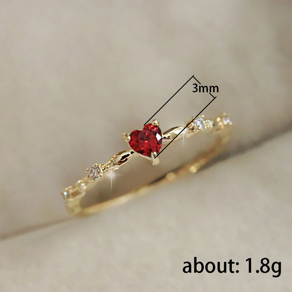 Women's Elegant Red Zircon Peach Heart Romantic Heart-shaped Rings