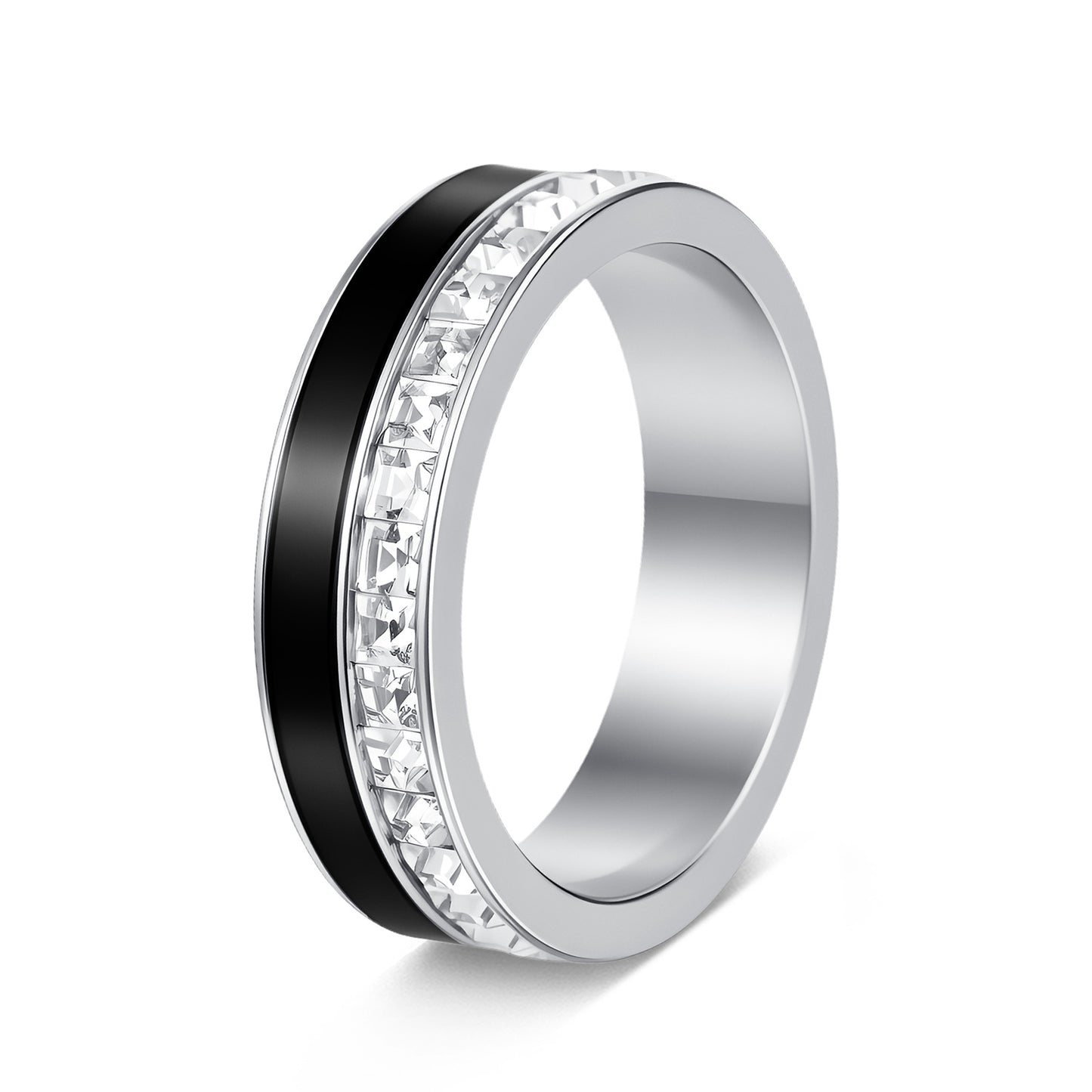 Women's Inlaid Square Diamond Drop Oil Titanium Steel Couple Wide Rings