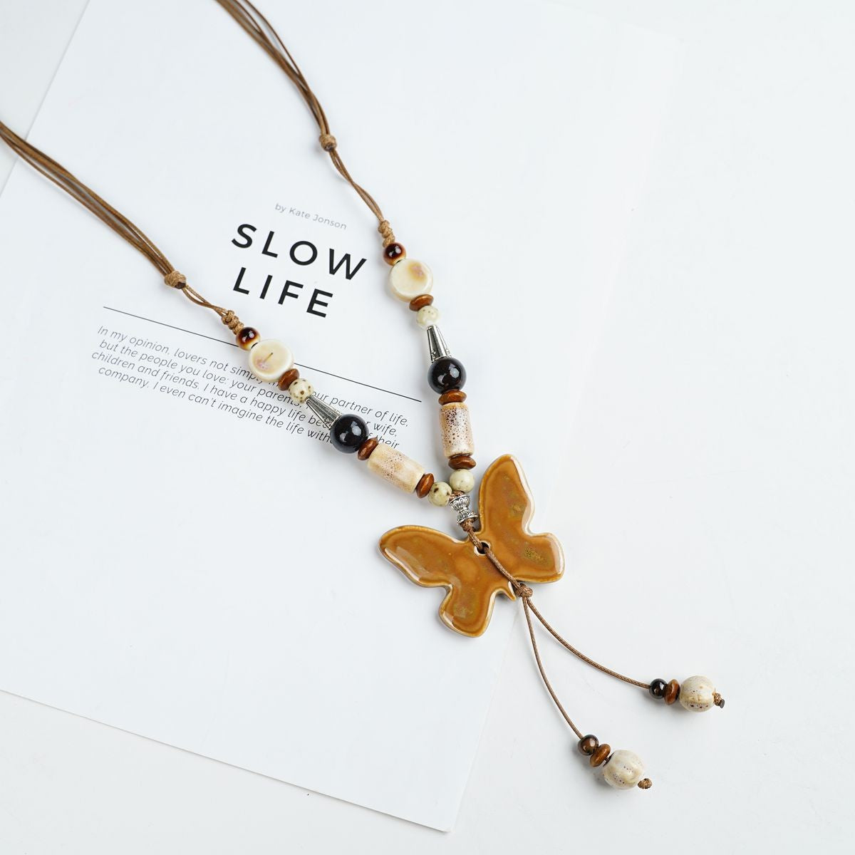 Peace Fu National Fashion Vintage Ceramic Female Longevity Necklaces