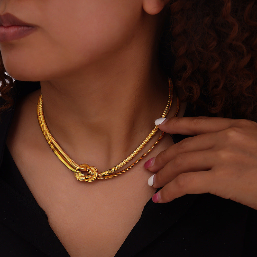 Style Personalized Knot Design Double Layer Snake Bones Chain Titanium Jewelry Set