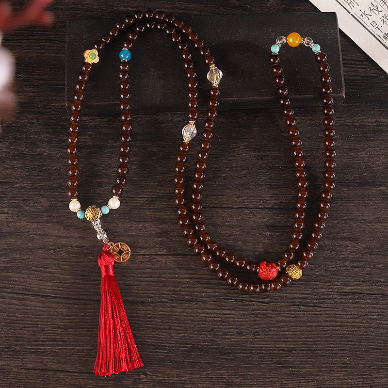 Chinese Style National Elements Long Cheongsam Twin Chain Tassel Retro Necklace