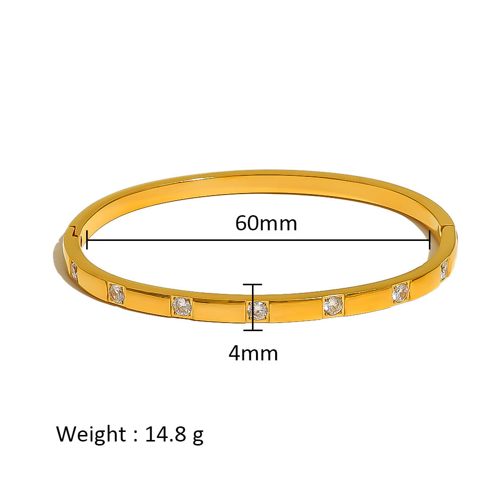 Seven Zircon Buckle Stainless Steel Gold Simple Bracelet