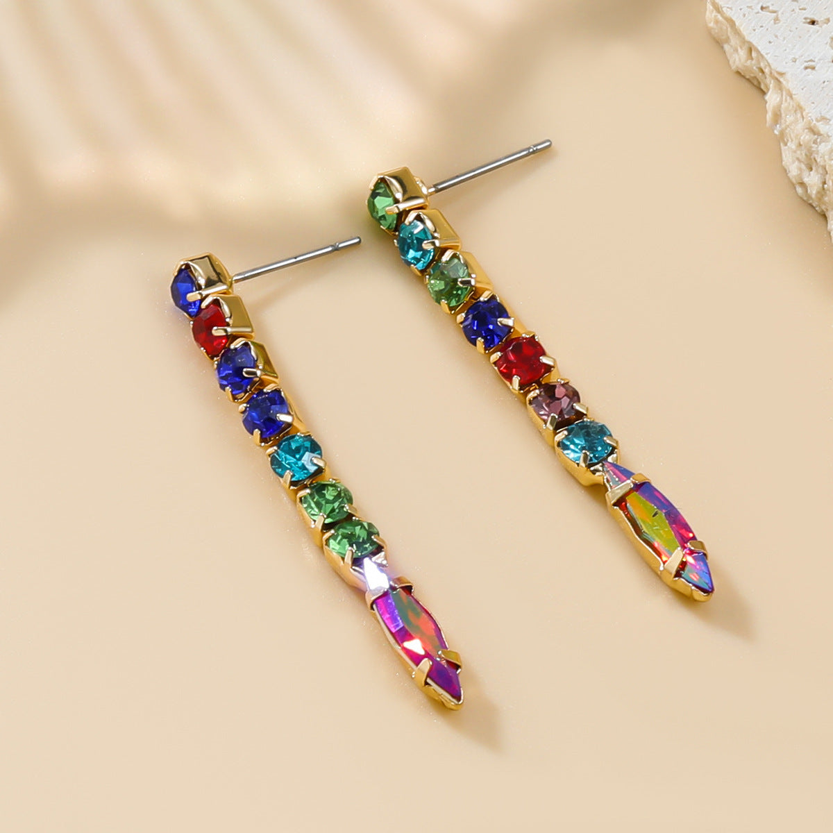 Stylish Colored Diamond Alloy Long Party Earrings