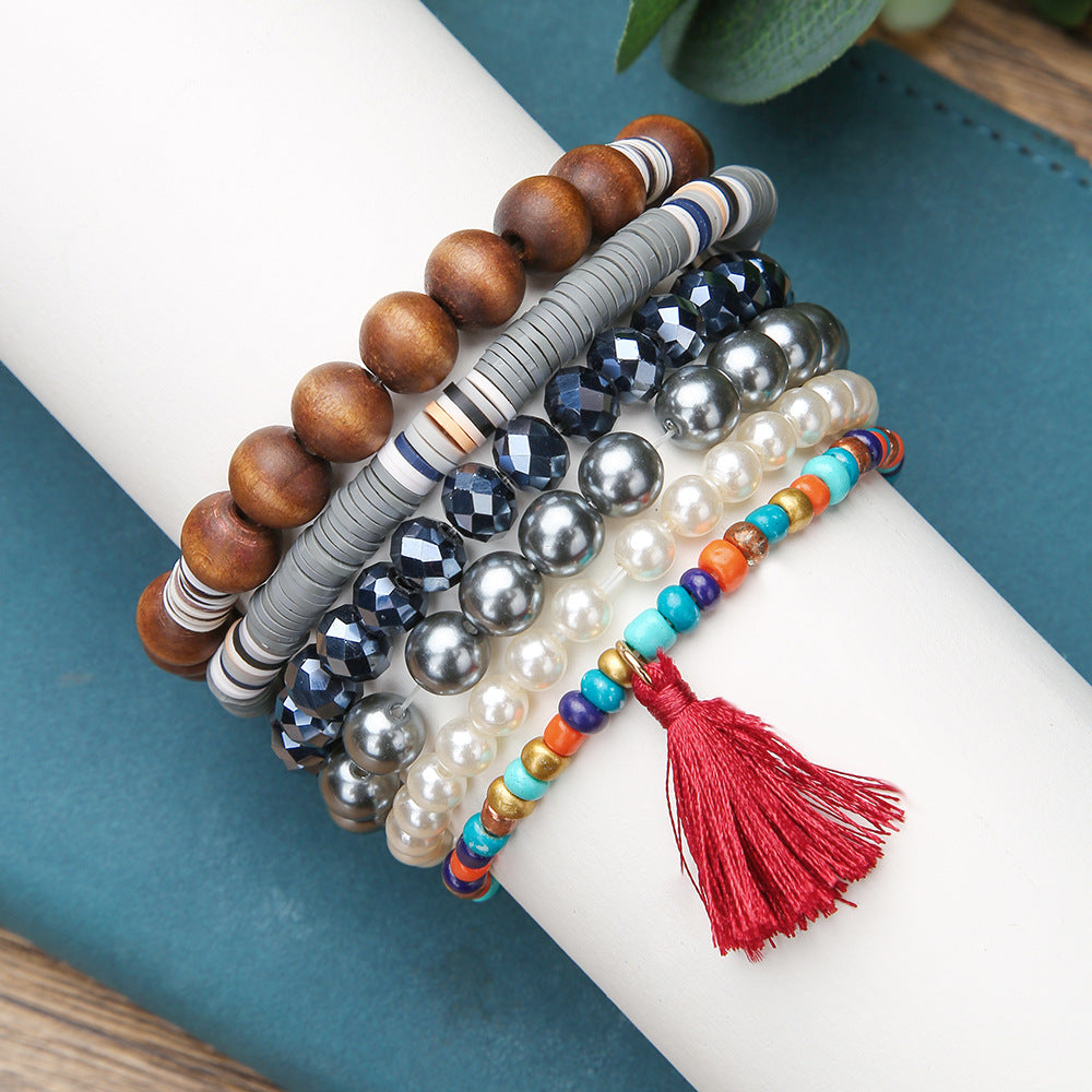 Bohemian Micro Glass Bead Wooden Pearl Bracelets