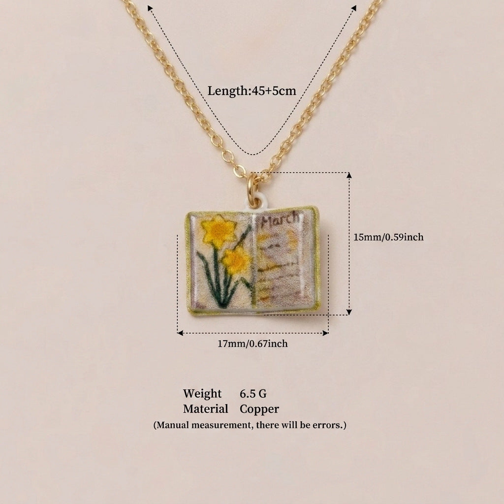 Month Imitation Porcelain Vintage Book Light Luxury Small Design Copper Necklaces