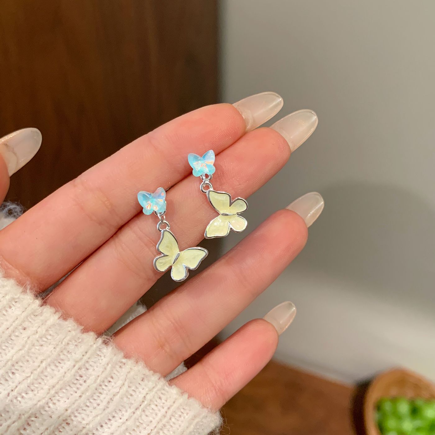 Women's Summer Butterfly Enamel Suit Super Fairy Blue Green Sweet Cute Rings