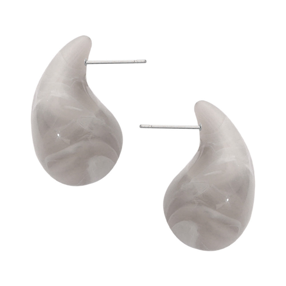 Fashion Simple Casual Style Resin Water Drop Shape Titanium Steel Earrings
