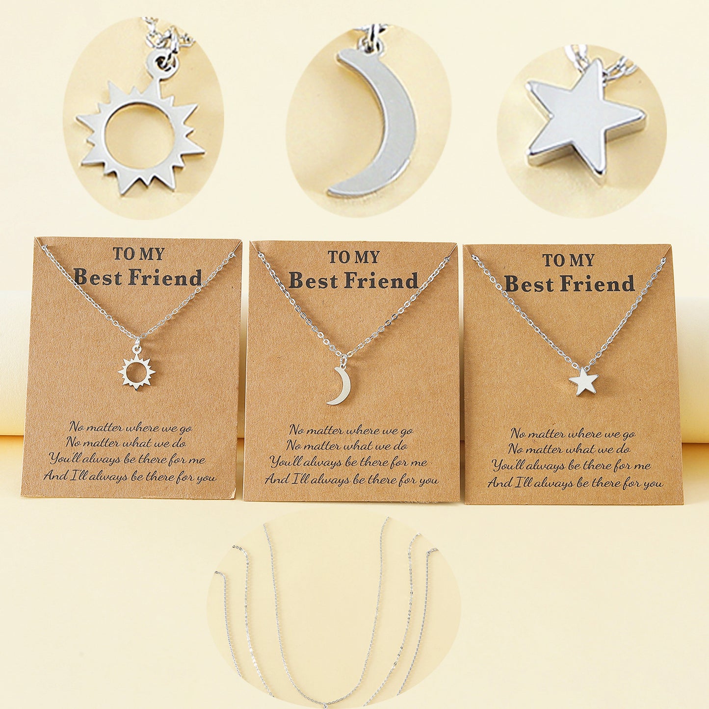 Card Personalized Stainless Steel Sun Moon Necklaces