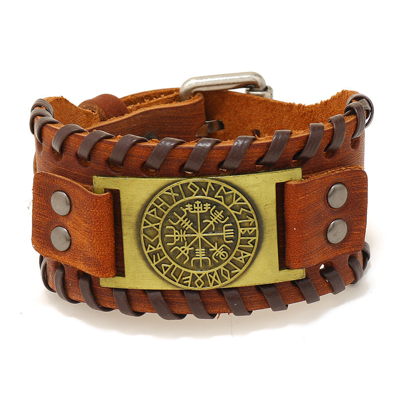 Men's Nordic Viking Pirate Cattle Leather Vintage Bracelets