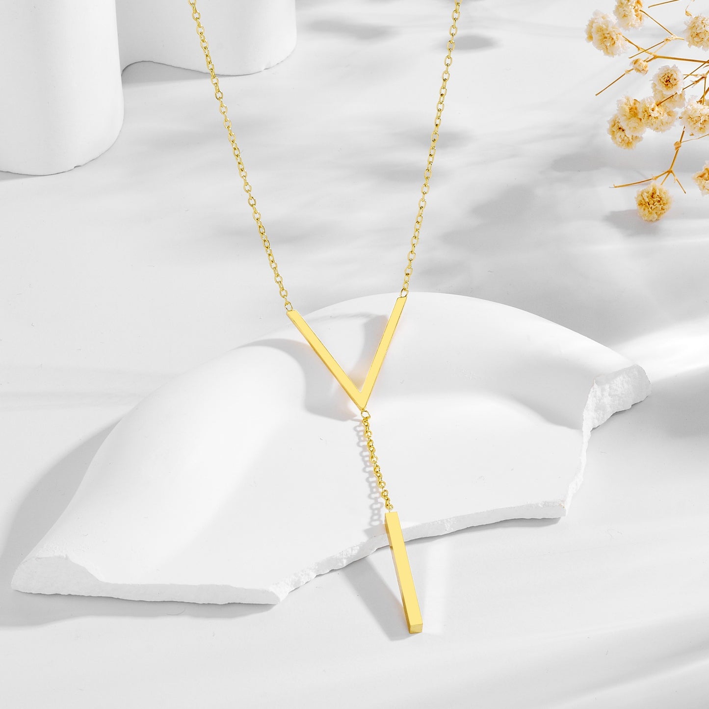 Thin Personalized Long Tassel Y-shaped Clavicle Chain Titanium Steel Gold Necklace