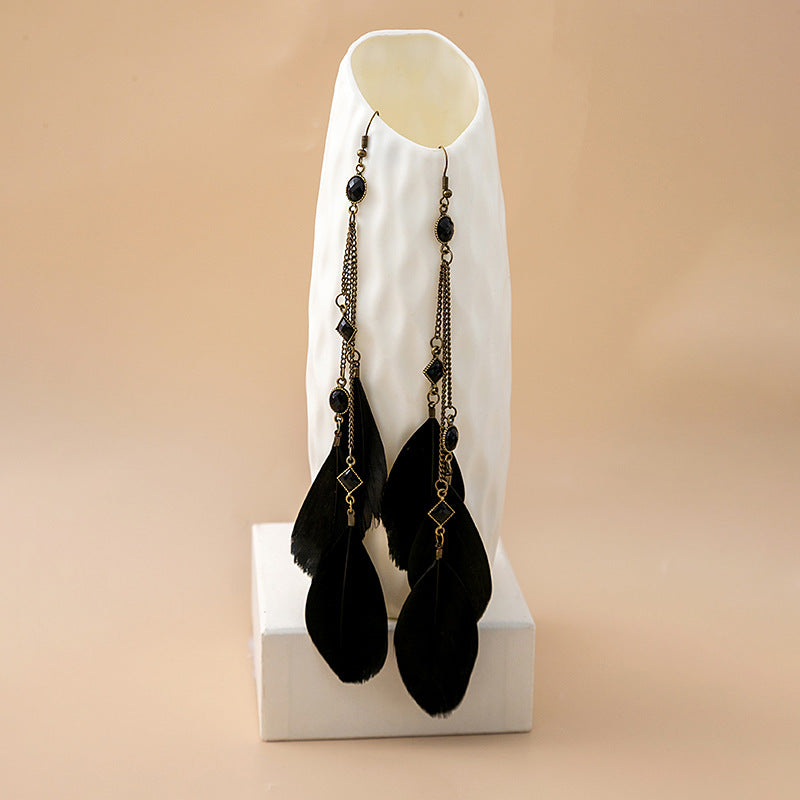 Women's Retro Ethnic Style Long Feather Tassel Earrings