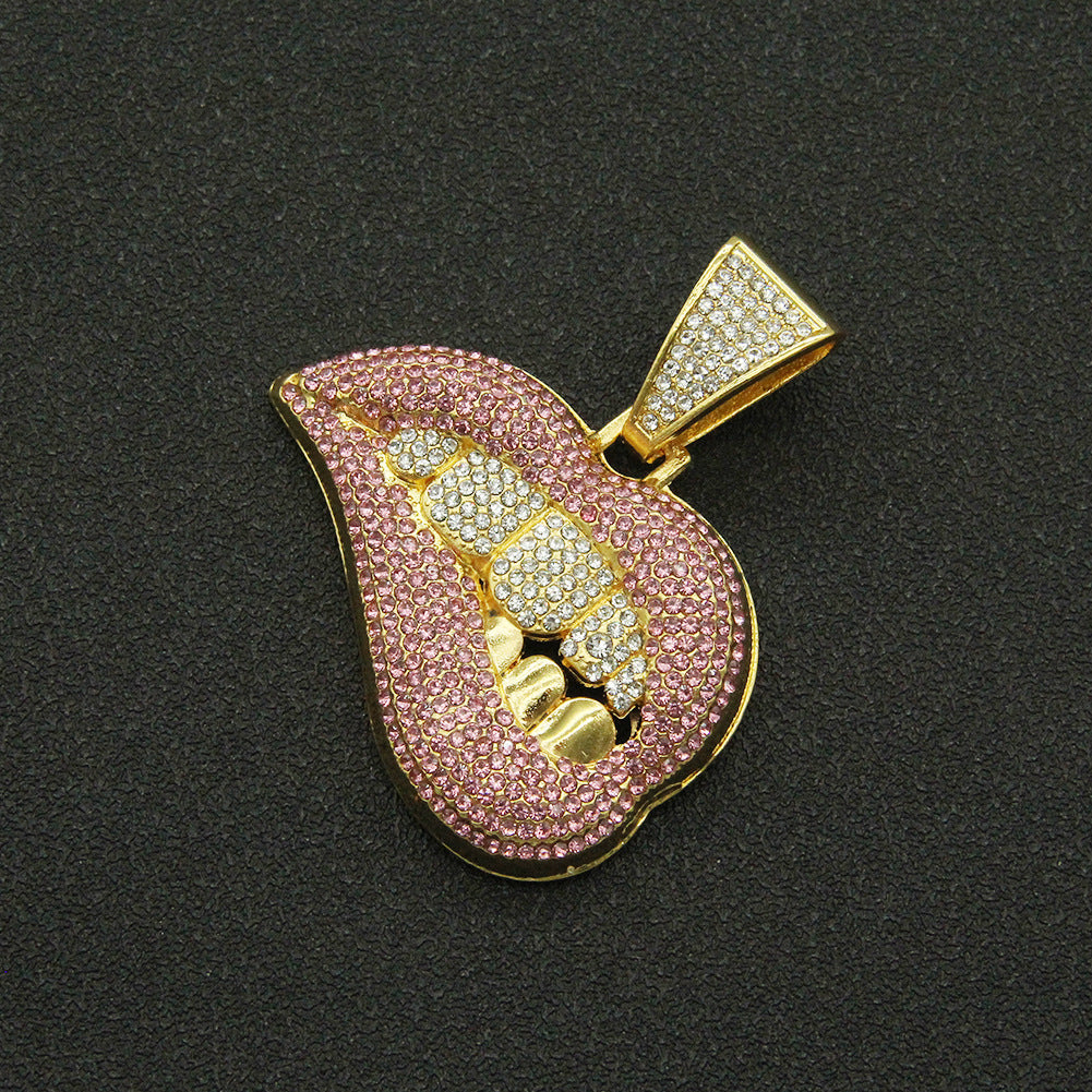 Men's Pink Lip Diamond Tooth Pendant Domineering Cool Necklaces