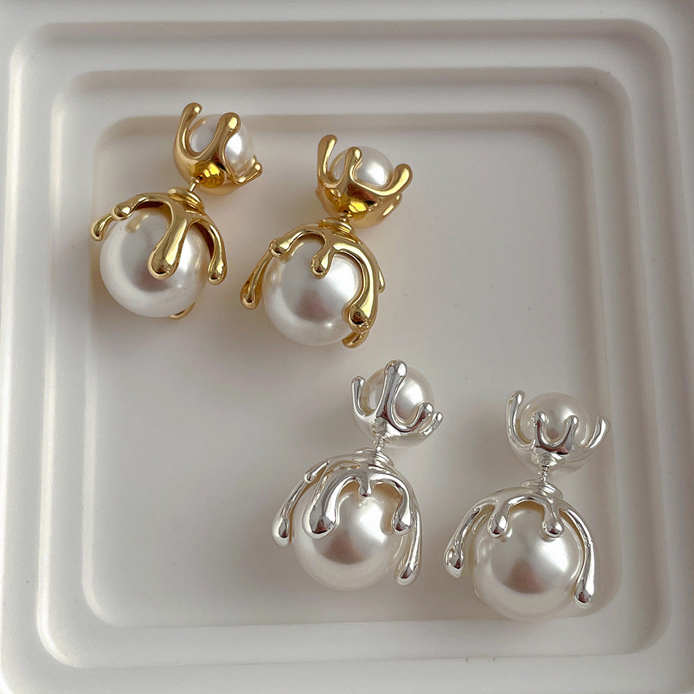 Women's Wear Shell Pearls Metal Sier Needle High-grade Light Luxury Earrings