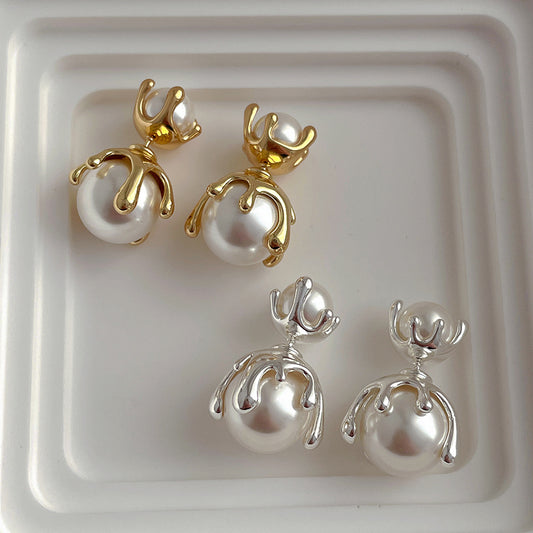 Women's Wear Shell Pearls Metal Sier Needle High-grade Light Luxury Earrings