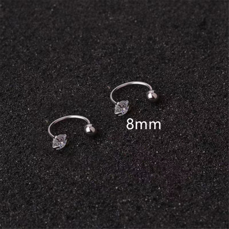 Stainless Steel Diamond Nose Zircon Shaped Rod Earrings