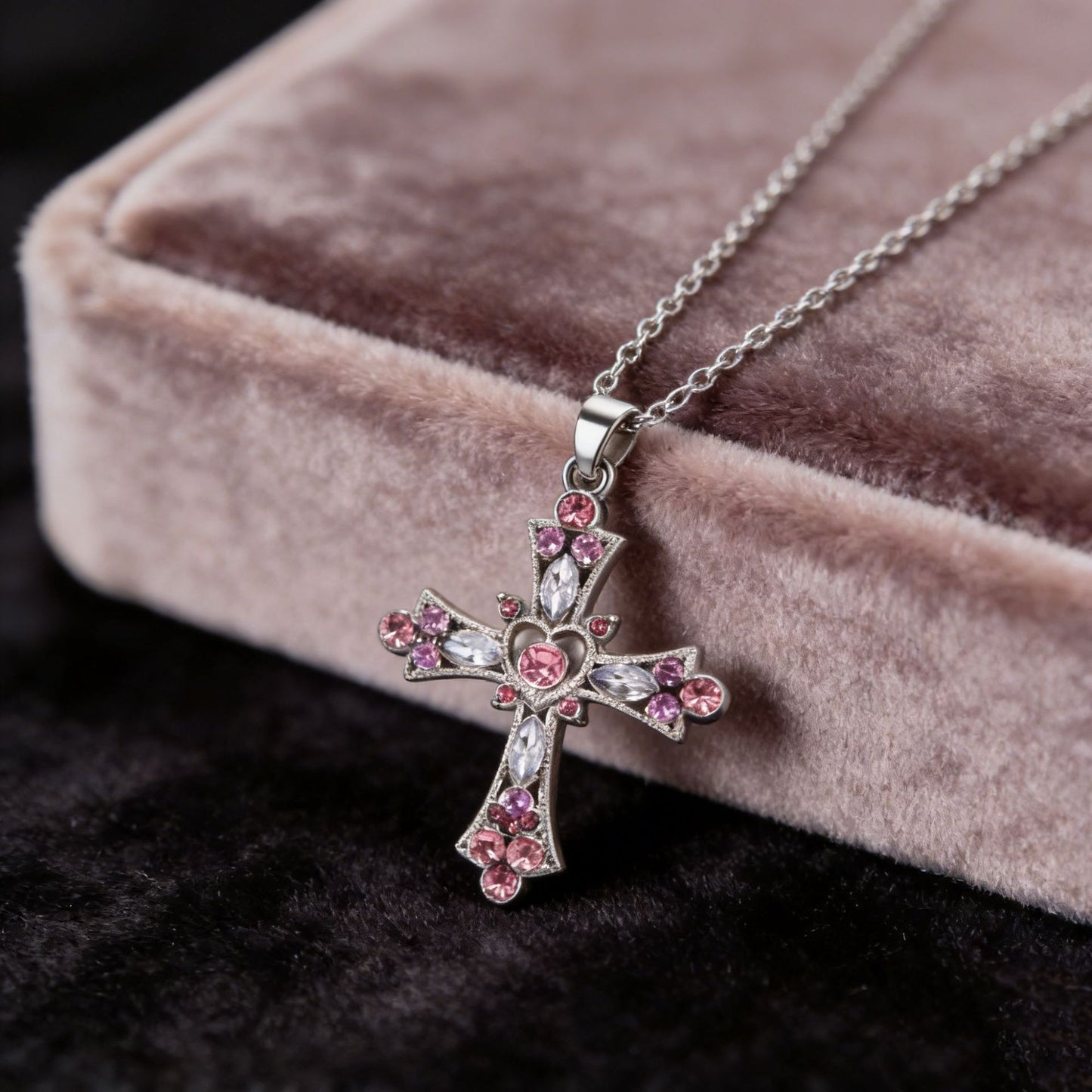 Cross Pink White Punk Simple Design Clavicle Necklaces