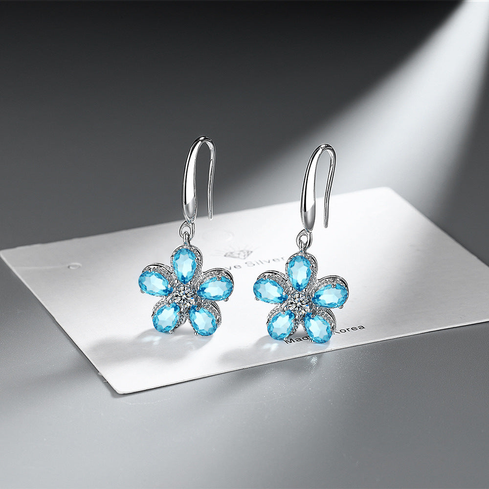 Women's Zircon Five Petal Flower Ear Clip Eardrops Elegant Personality Rings