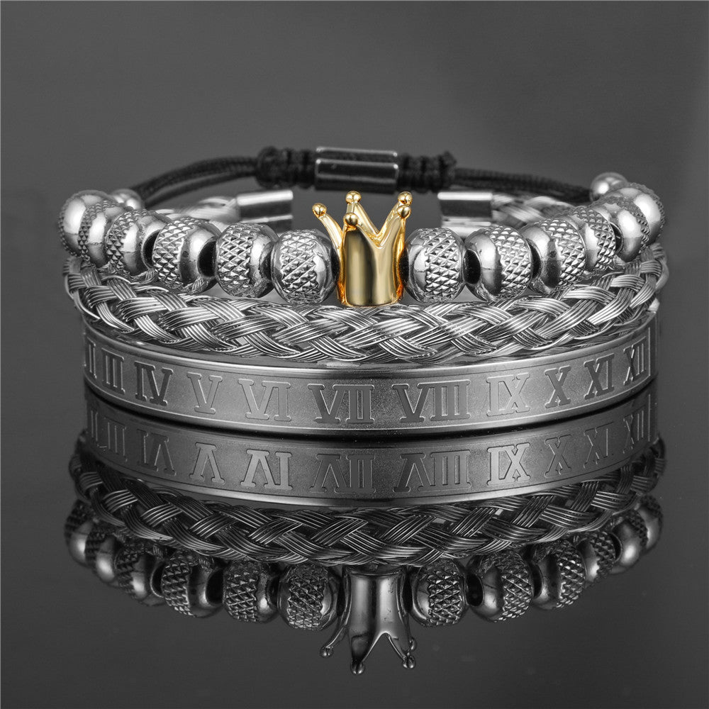 Men's Crown Braided Suit Punk Titanium Type Bracelets