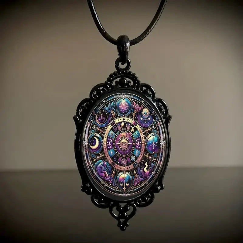 Elegant Constellation Pattern Black Frame Glass Embossed Romantic Necklace