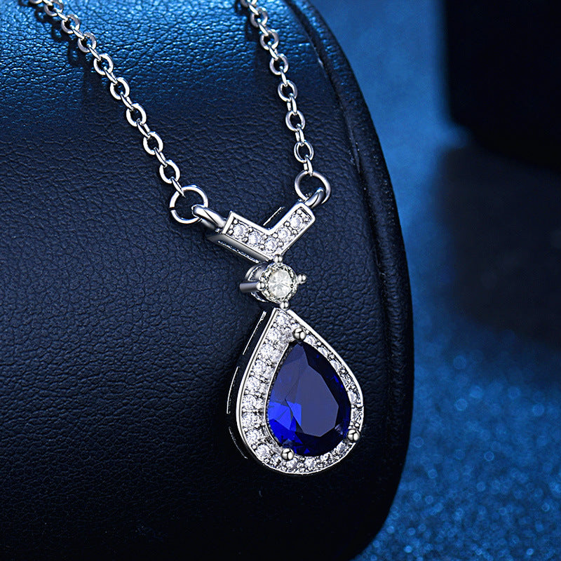 Cool Ocean Blue Drop-shaped Sapphire Pendant Clavicle Chain Necklaces