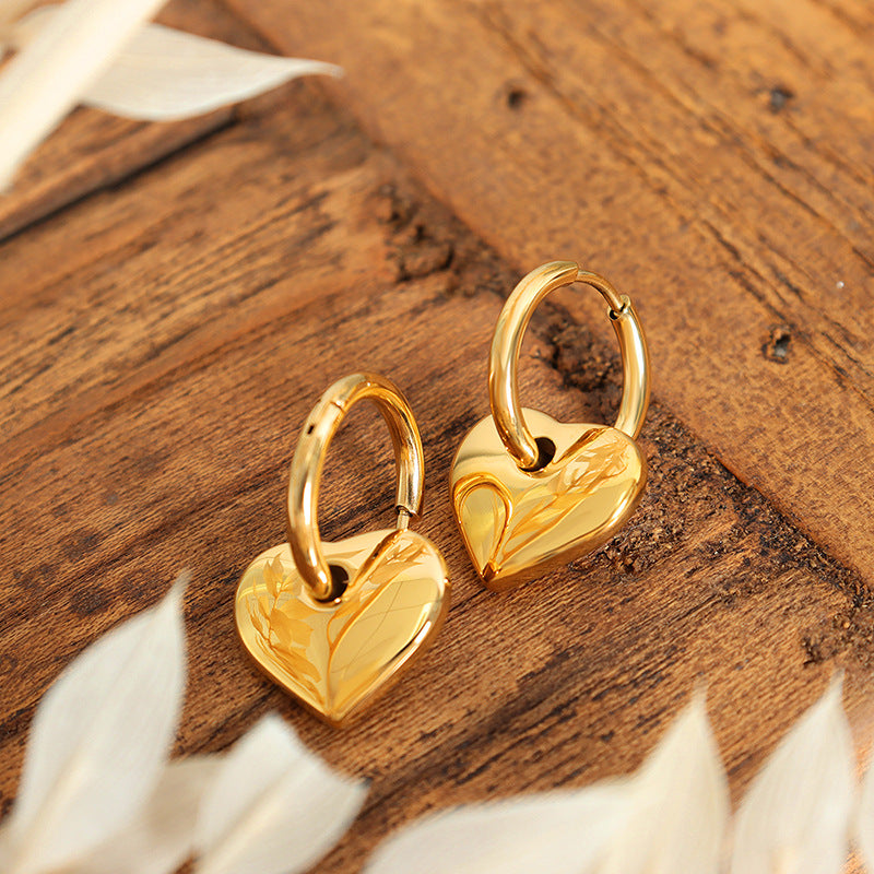 Elegant Heart Shaped Love Metal Good Texture Personality Shell Titanium Earrings