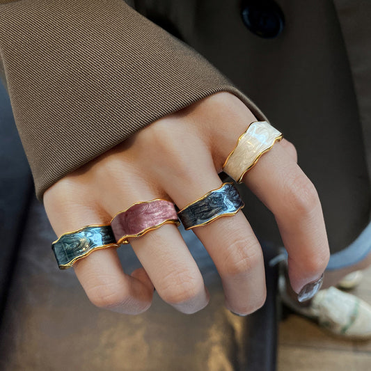 Bagues irrégulières émaillées faites à la main pour femmes, couleur d'été