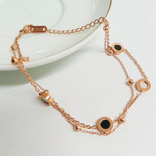 Stahl-Damenmode-Trend-Roségold-Doppelarmbänder