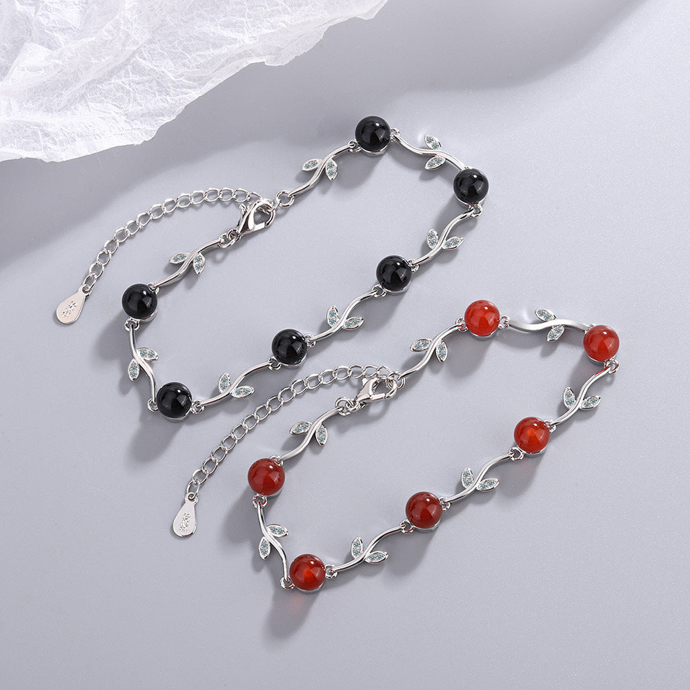 Women's Retro Style Version Red Agate Leaf Bracelets