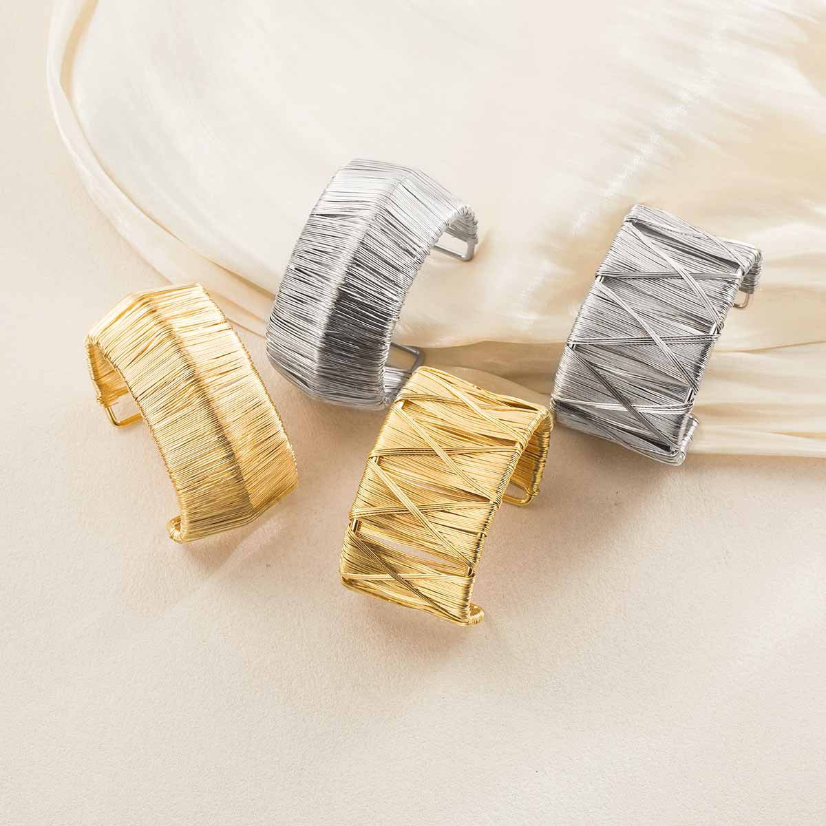 Metal Brushed Personality Geometry Hollow Width Bracelet