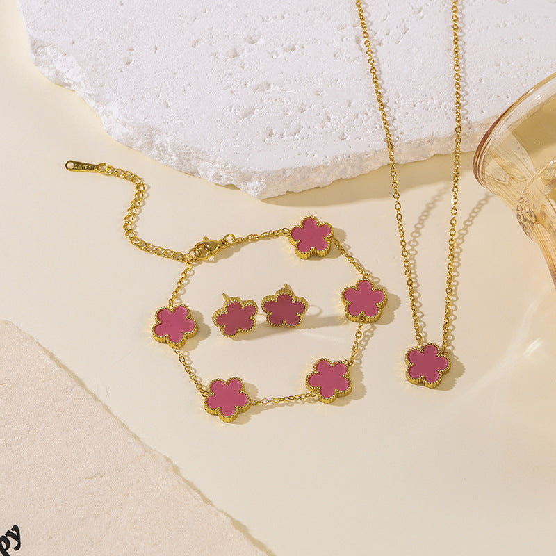 Clover Parthenocissus Grass Pork Belly Ear Light Luxury High-grade Jewelry Set