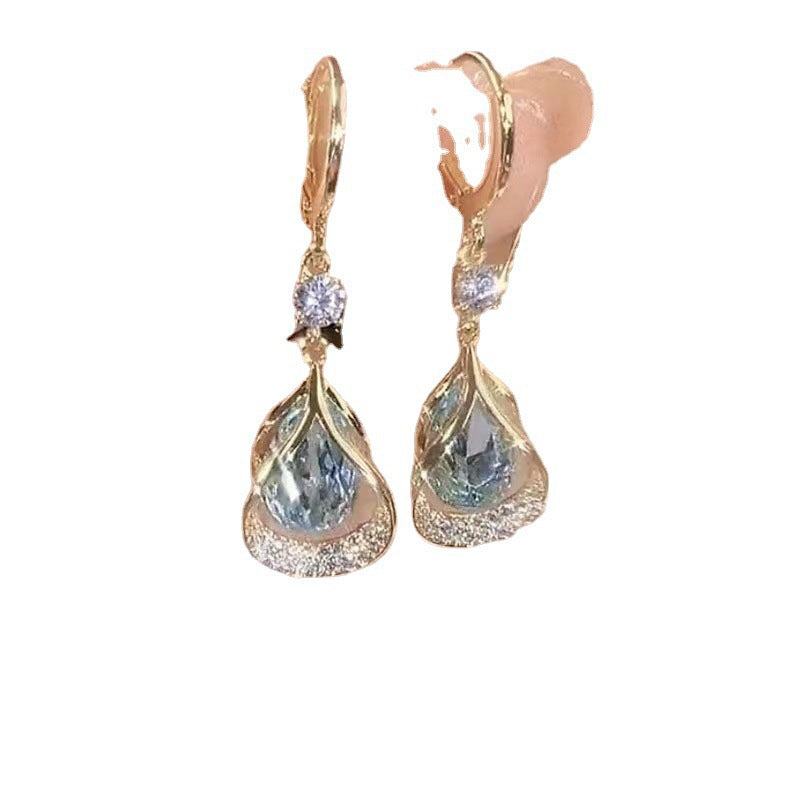 Palace Style High-grade Purple Crystal Drop-shaped Simple Generous Earrings